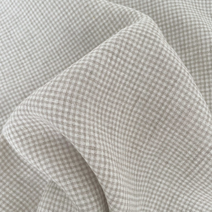 Linen Fabric Seersucker Gingham Check 7328 7329 - The Linen Lab - Beige