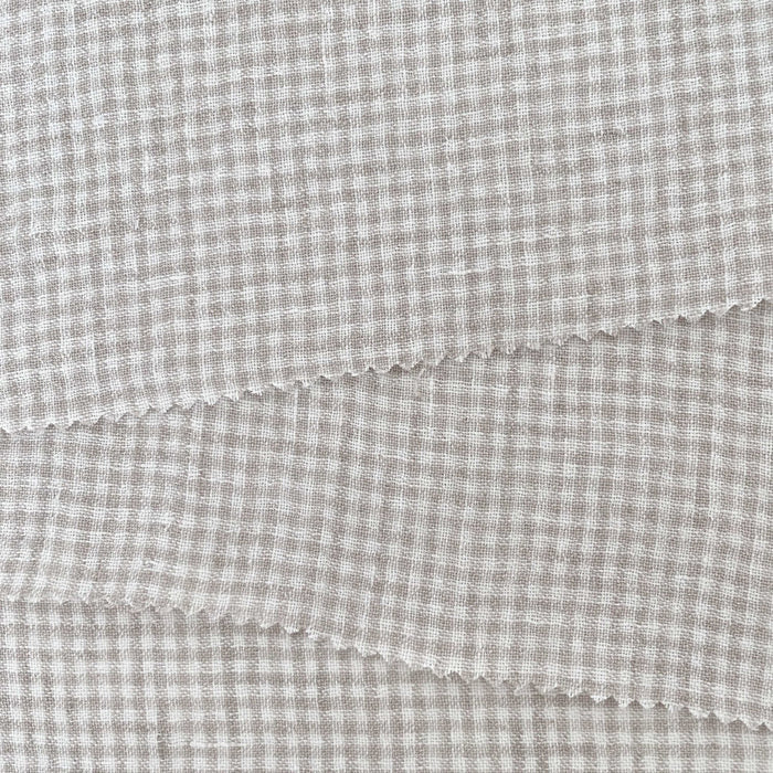 Linen Fabric Seersucker Gingham Check 7328 7329 - The Linen Lab - Beige