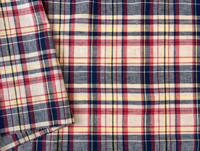 Linen Cotton Blend Fabric Madras Plaids | Natural Soft Touch | Lightweight 8237