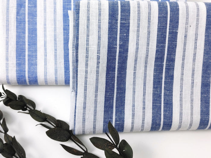 Linen Cotton Light Weight Stripe Fabric 6773 6774 - The Linen Lab - Navy