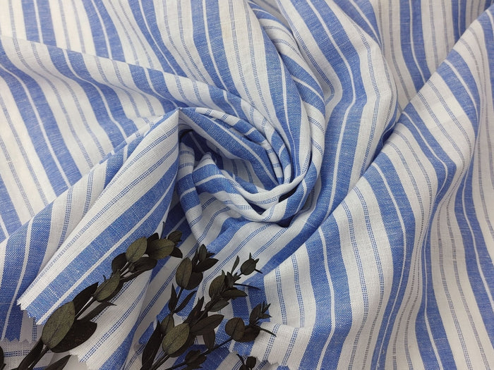 Linen Cotton Light Weight Stripe Fabric 6773 6774 - The Linen Lab - Blue