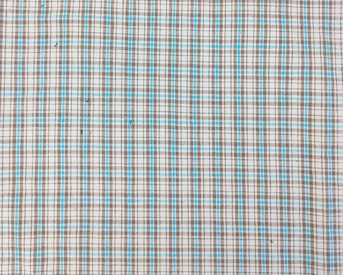 Linen Cotton Plaid Fabric Beige & Blue 7202 - The Linen Lab - Beige