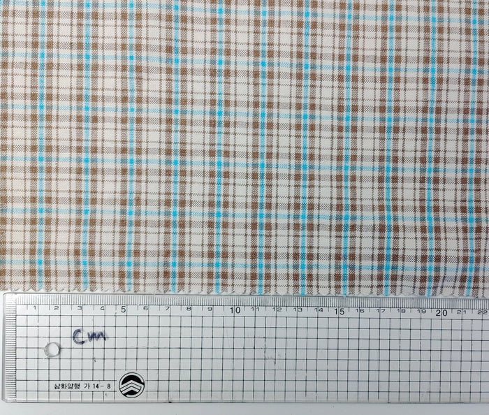 Linen Cotton Plaid Fabric Beige & Blue 7202 - The Linen Lab - Beige