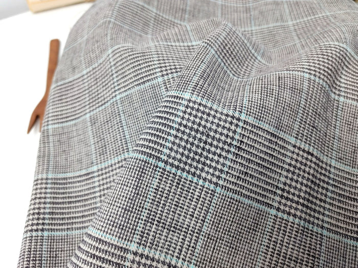 Linen Cotton Polyester Stretch Fabric with Glen Plaid Pattern 7479 - The Linen Lab - Brown