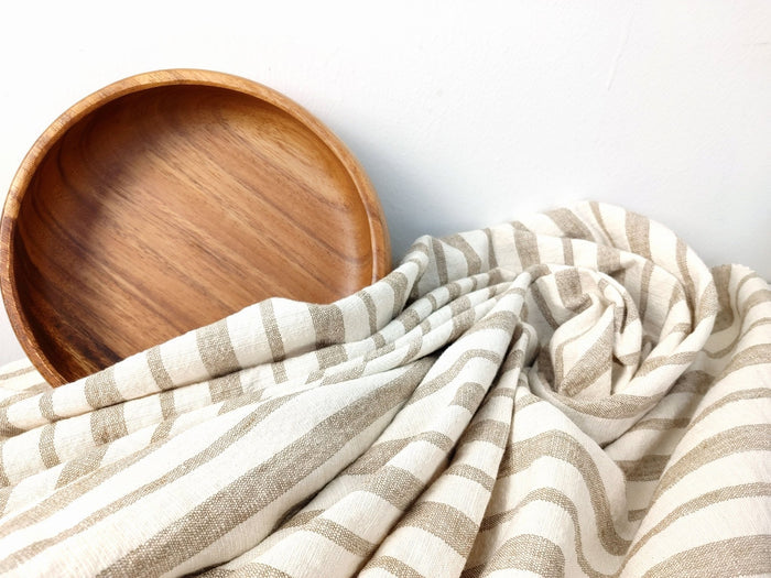 Linen Cotton PU Dobby Stripe Fabric with Stretch Effect 7372 - The Linen Lab - Beige