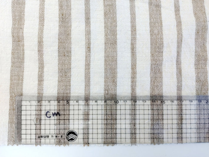 Linen Cotton PU Dobby Stripe Fabric with Stretch Effect 7372 - The Linen Lab - Beige