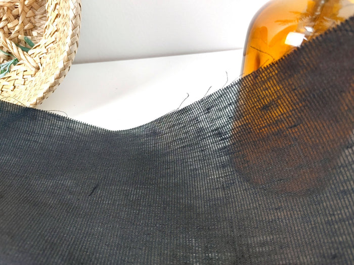 Linen Cotton Sheer Stripe Fabric Black Color 6947 - The Linen Lab - Black