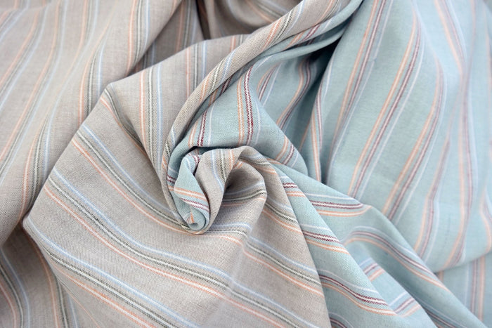 Linen Cotton Stripe Fabric Medium Weight 477 476 - The Linen Lab - Blue 477