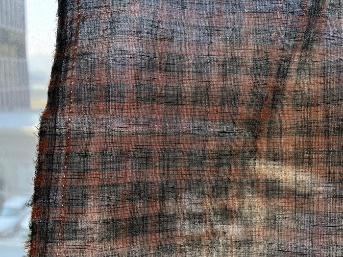 Linen Cotton Tencel Blend Fabric | Brown Madras Plaid | Lightweight and Natural Soft Touch 8359
