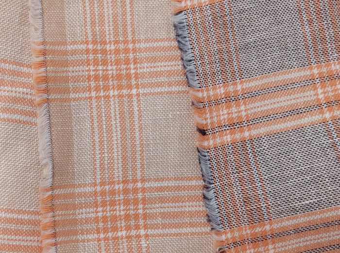 Linen Cotton Twill Plaid Fabric 6113 6114 - The Linen Lab - Orange