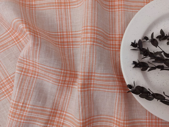 Linen Cotton Twill Plaid Fabric 6113 6114 - The Linen Lab - Orange