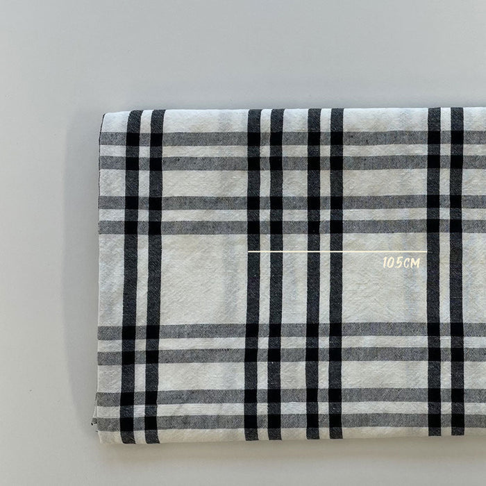 Linen Cotton White and Black Simple Check Fabric (6683) - The Linen Lab - white & black