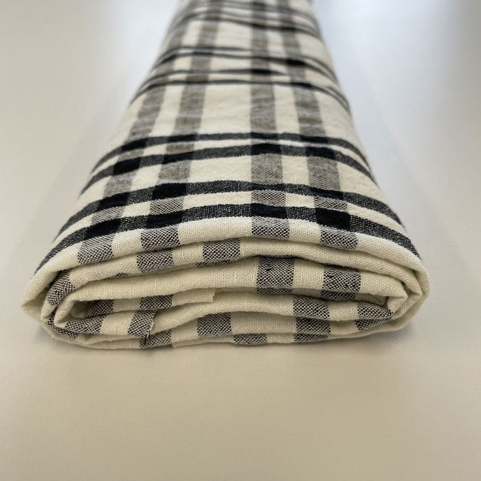 Linen Cotton White and Black Simple Check Fabric (6683) - The Linen Lab - white & black