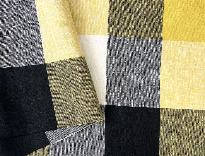 Linen Fabric Yellow Big Gingham Check 4533