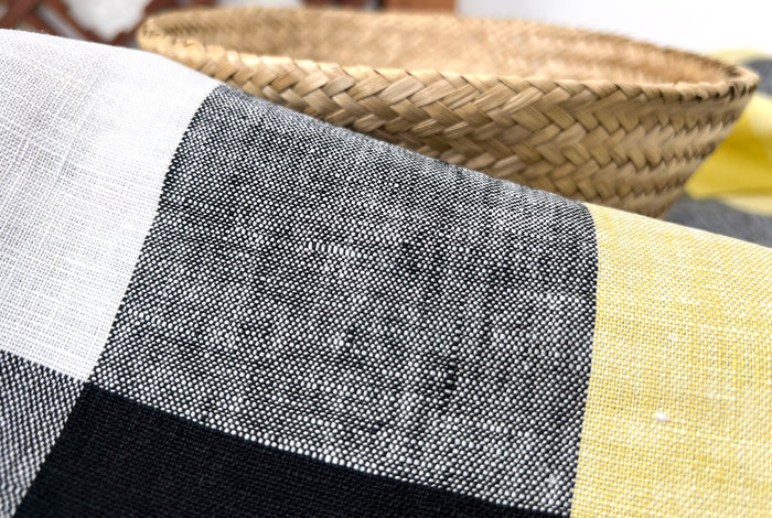 Linen Fabric Yellow Big Gingham Check 4533