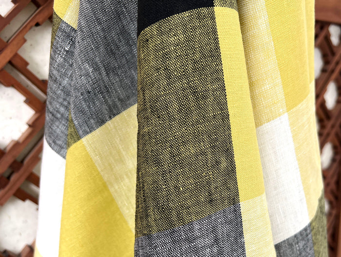 Linen Fabric Yellow Big Gingham Check 4533