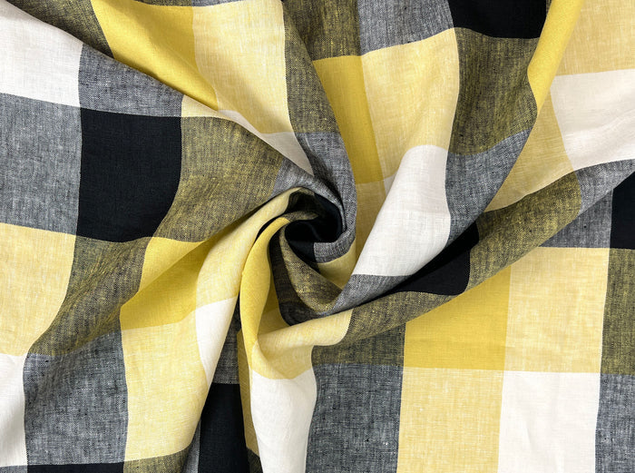 Linen Fabric Yellow Big Gingham Check 4533
