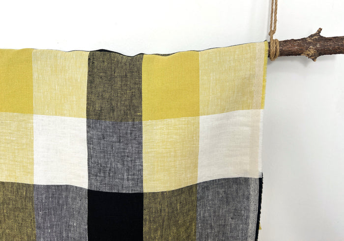 Linen Fabric Yellow Big Gingham Check 4533