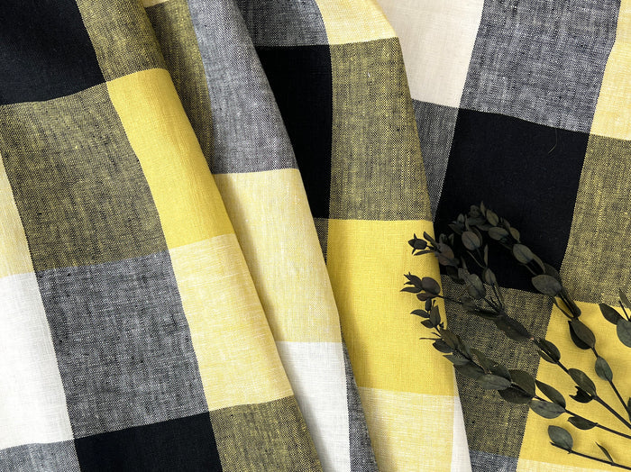 Linen Fabric Yellow Big Gingham Check 4533