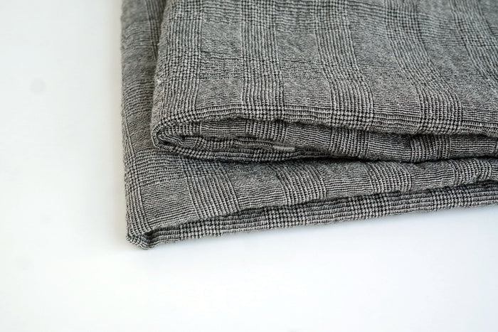 Linen Glen Plaid 4-way Stretch Fabric with Wrinkle Effect 7319 - The Linen Lab - BLACK