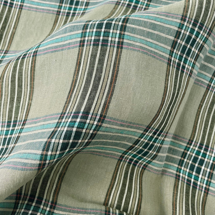 Linen Khaki Grid Check 7334 - The Linen Lab - Khaki