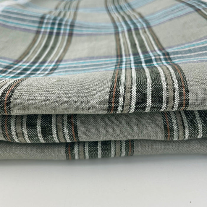 Linen Khaki Grid Check 7334 - The Linen Lab - Khaki