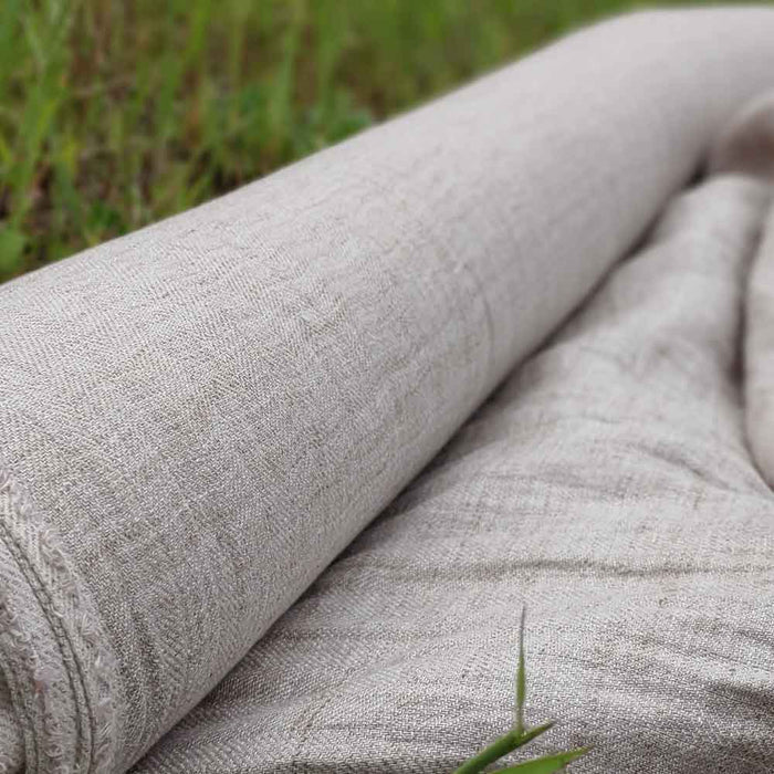 Linen Melange Fabric HBT Herringbone Twill (6706) - The Linen Lab - Beige