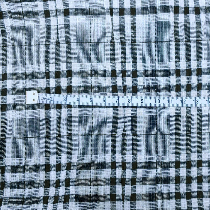 Linen Rayon Plaid Stretch Wrinkled Fabric (6713) - The Linen Lab - White and Black