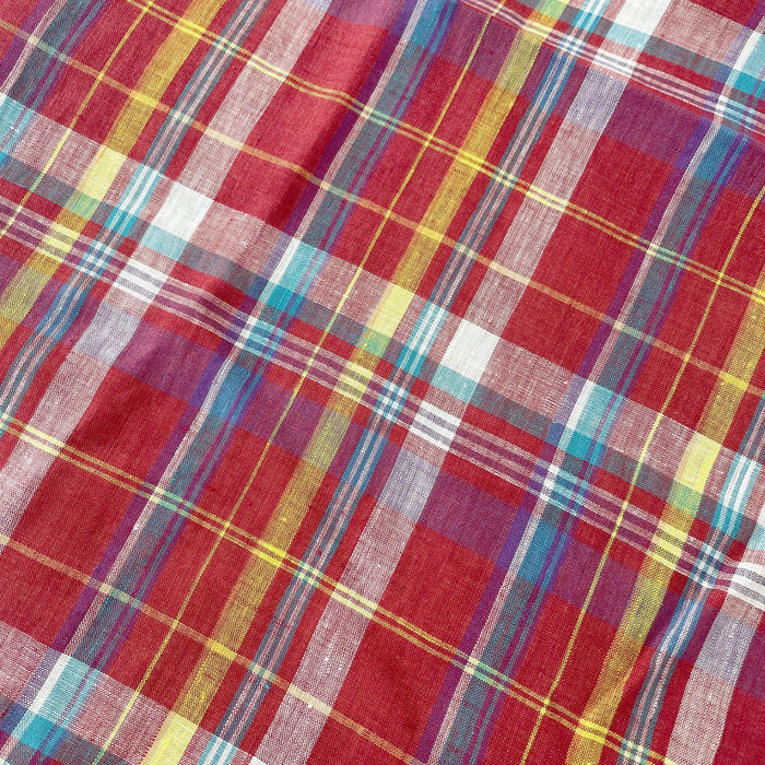 Linen Red Multi Check Fabric 7112 - The Linen Lab - Red