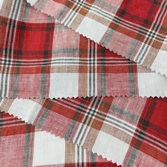 Linen Red Orange Big Check Fabric 7131 7130 - The Linen Lab - 7131 ORANGE