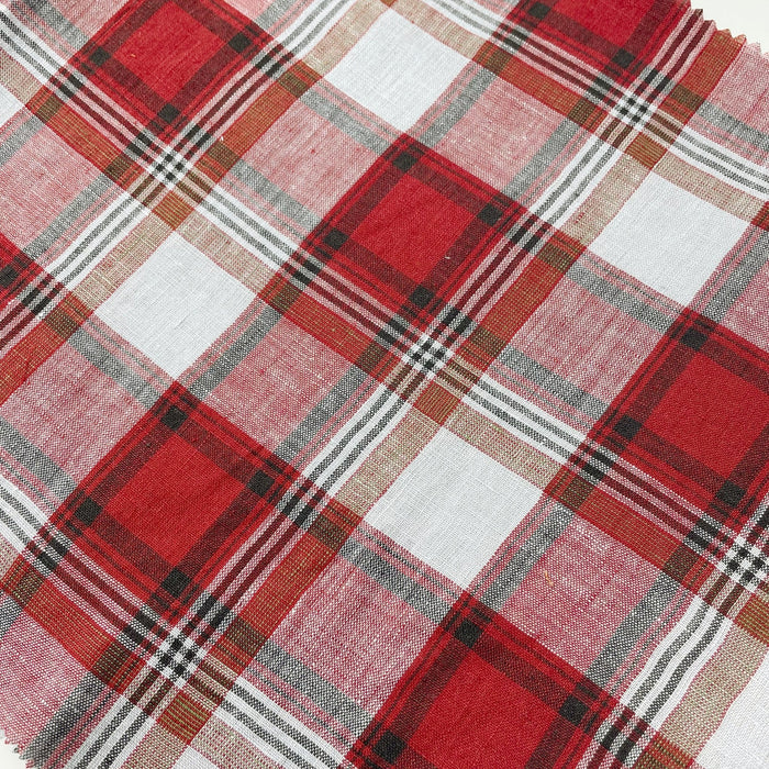 Linen Red Orange Big Check Fabric 7131 7130 - The Linen Lab - 7131 ORANGE