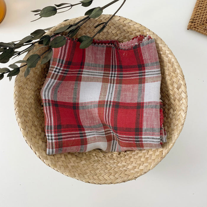 Linen Red Orange Big Check Fabric 7131 7130 - The Linen Lab - 7130 RED