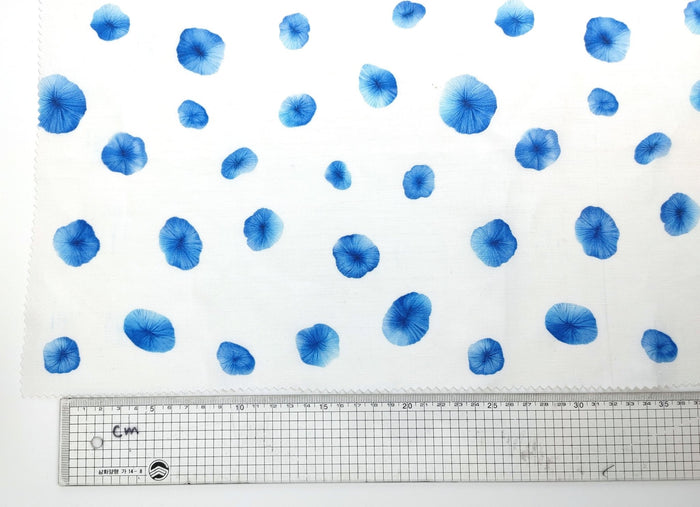 Linen Tencel Botanical Blue Print Fabric 7685 - The Linen Lab - Blue
