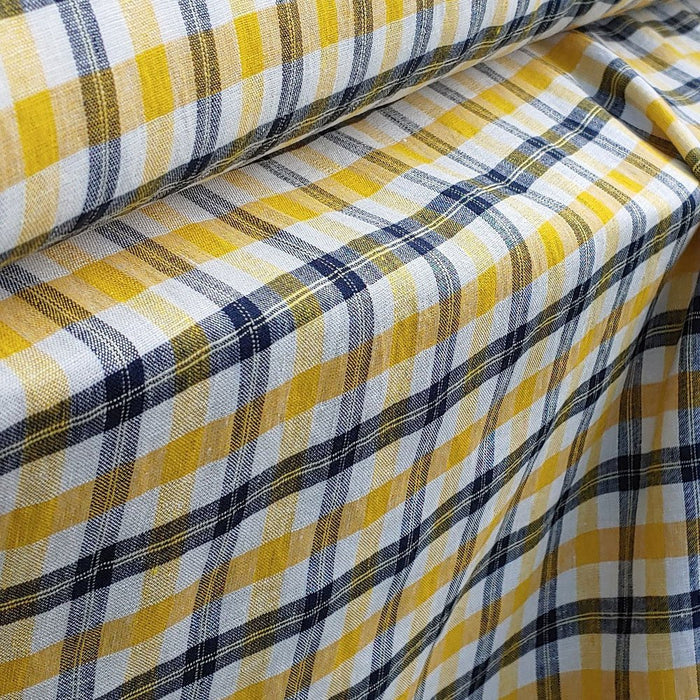 Linen Yellow Plaid Fabric (4494) - The Linen Lab - Yellow
