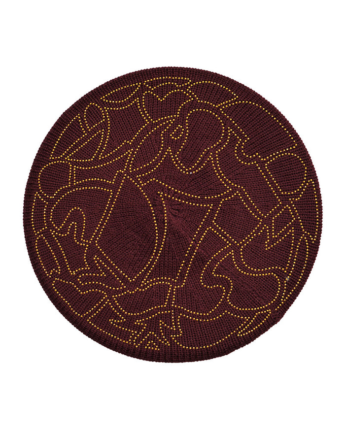 Lizi Headwear Geometric Lined Burgundy / Gold Beret myselflingerie.com