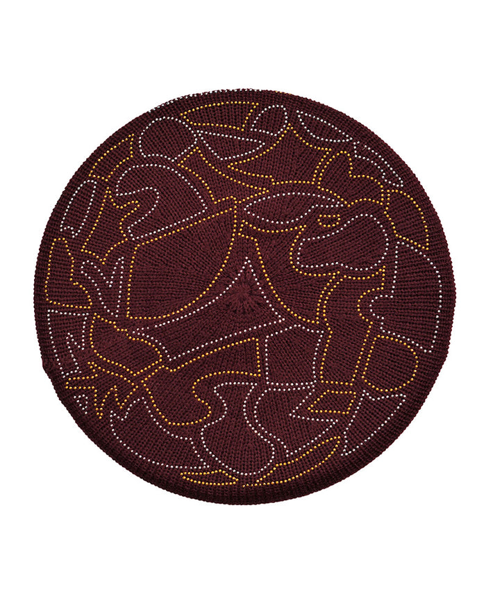 Lizi Headwear Geometric Lined Burgundy/ Gold / Silver Beret myselflingerie.com
