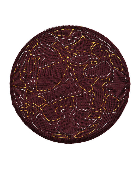 Lizi Headwear Geometric Lined Burgundy/ Gold / Silver Beret myselflingerie.com
