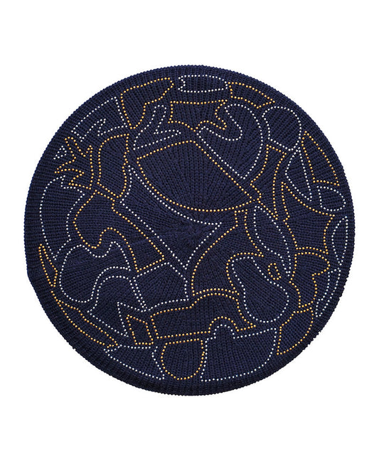 Lizi Headwear Geometric Lined Navy Gold Silver Beret myselflingerie.com
