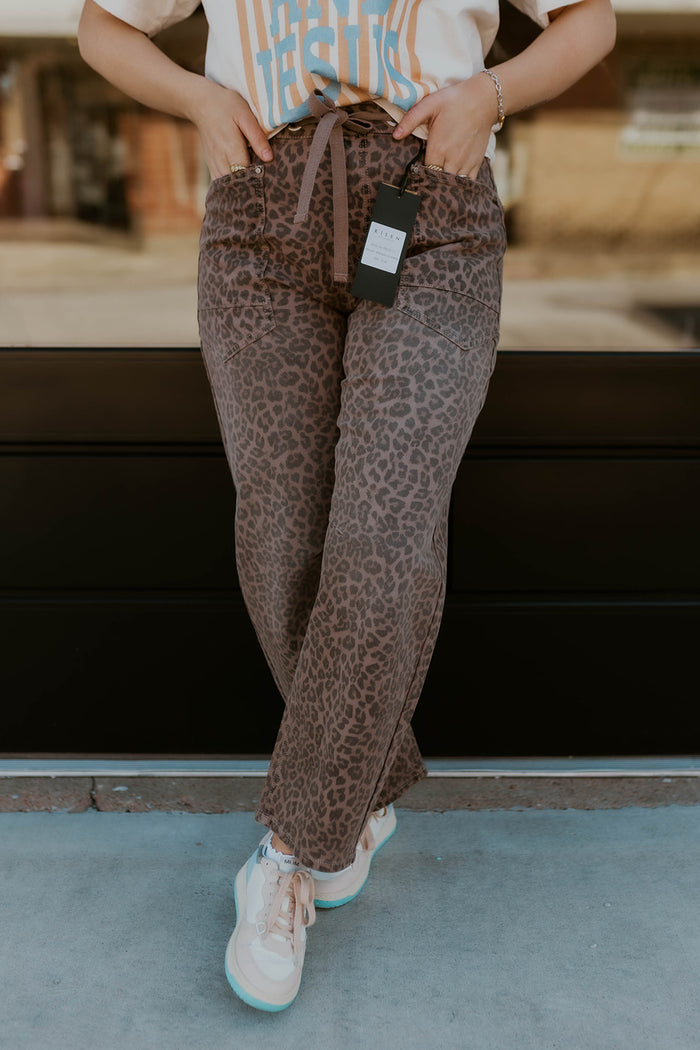 Lucy Leopard Drawstring Jeans- Risen