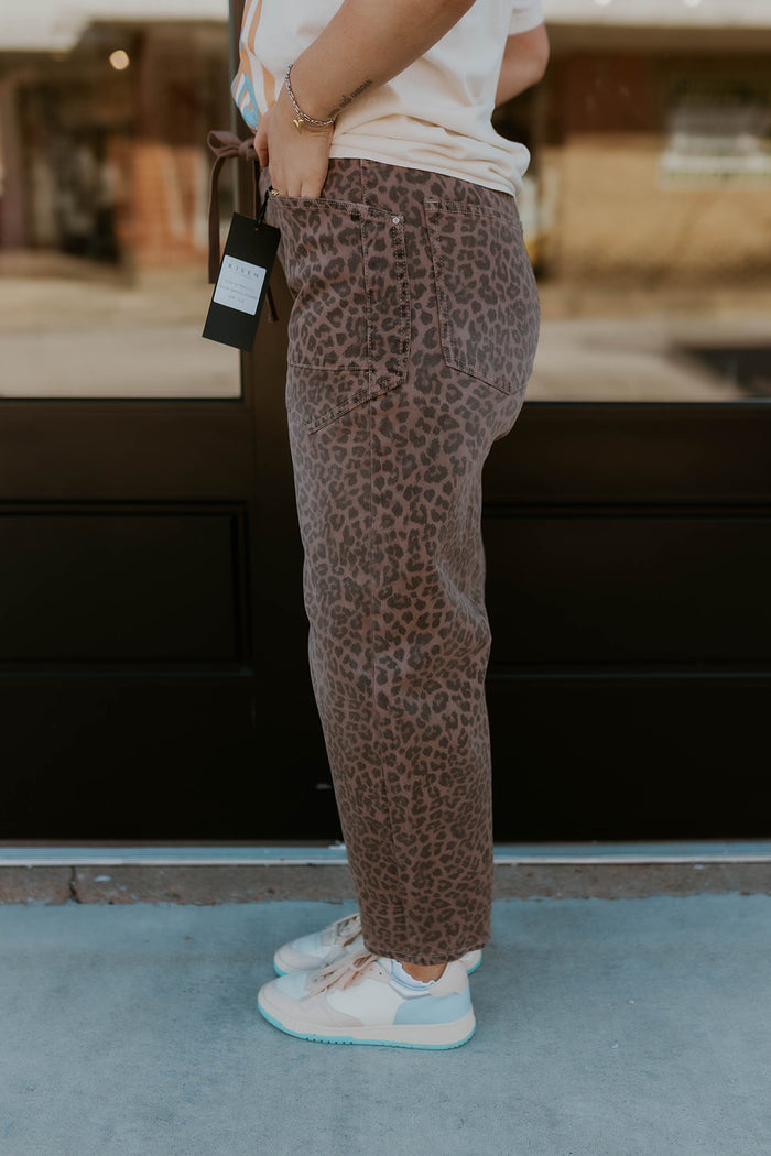 Lucy Leopard Drawstring Jeans- Risen