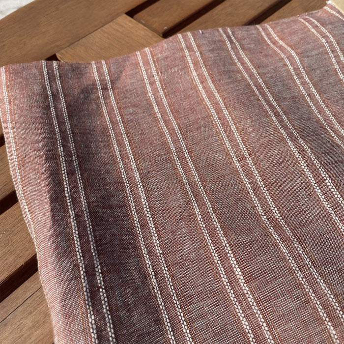 Lurex Linen Stripe Fabric (3127) - The Linen Lab - brown