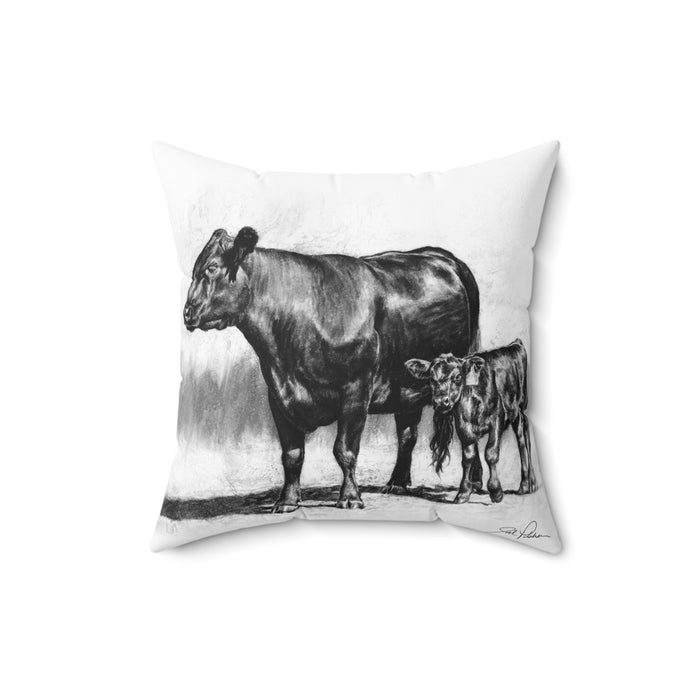 "Mama Cow & Calf" Square Pillow.