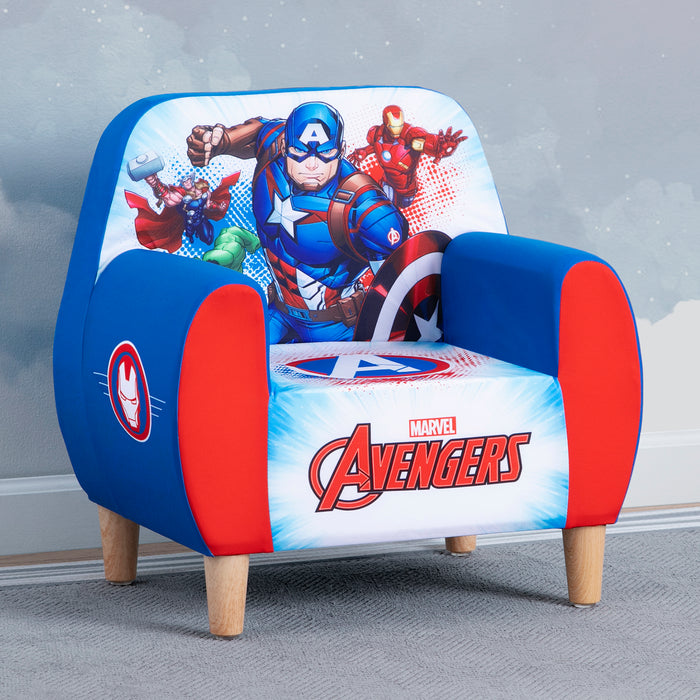 Children's chair with Marvel Avengers design on a gray background