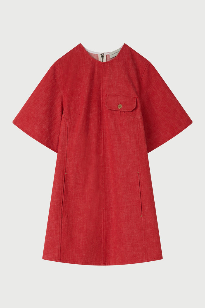 Red dress with a pocket on a white background