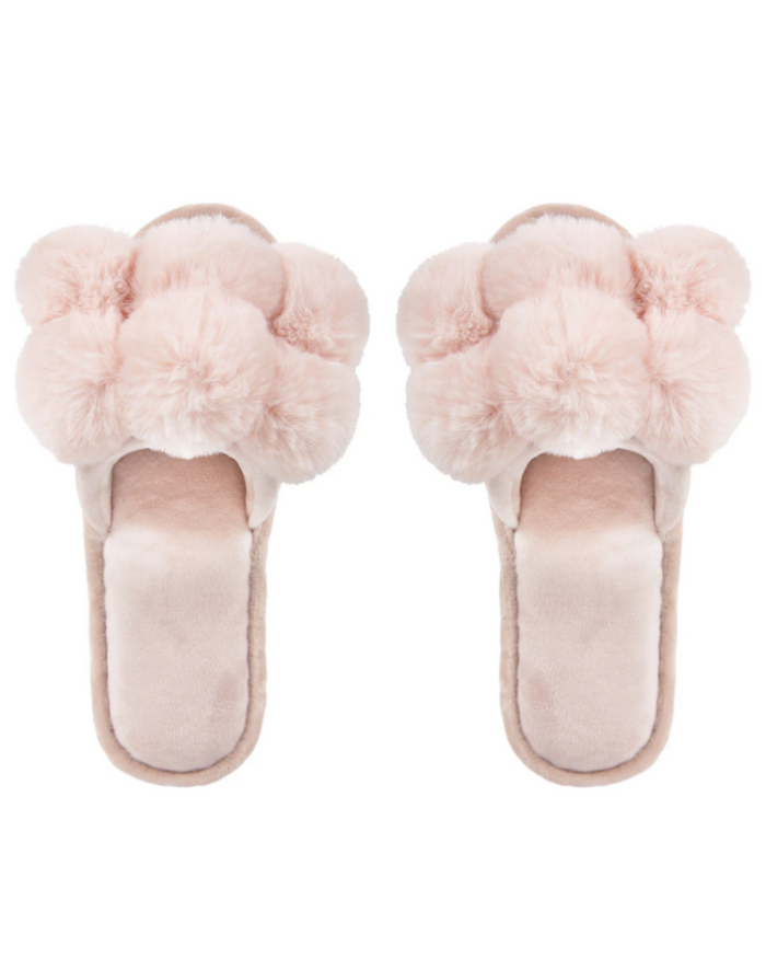 Memoi MZP05446 Luxe Pompom Plush Slippers myselflingerie.com