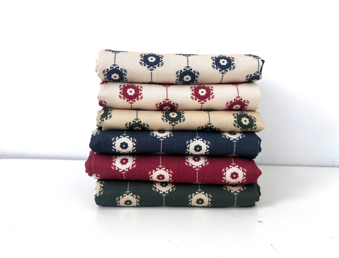 Medalians - Brass Collection - Wool Rayon Print Fabric, Design by Madeline, Madswick Studio 8370 8371 8372 8373 8374 8375