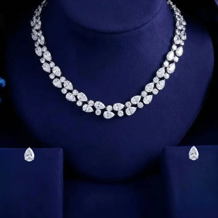 Statement CZ Bridal Necklace & Earring Set in Silver - Melody
