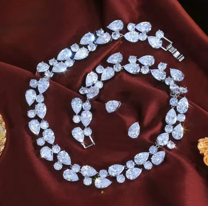 Statement CZ Bridal Necklace & Earring Set in Silver - Melody