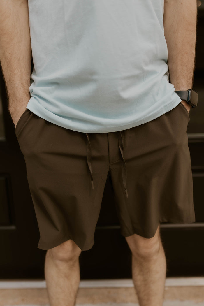 Men's Black Olive Drawstring Shorts with Pockets- Mono B