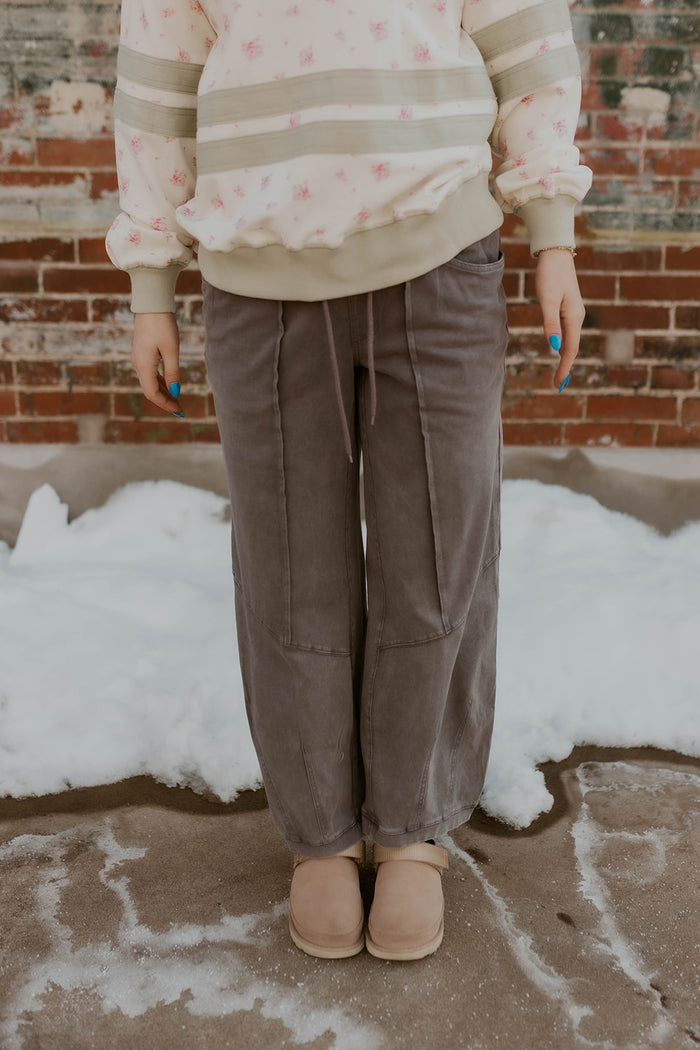 Mineral Wash Wide Leg Pants- Ash